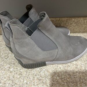 Sorel Gray Suede Slip-On Wedge Sneakers